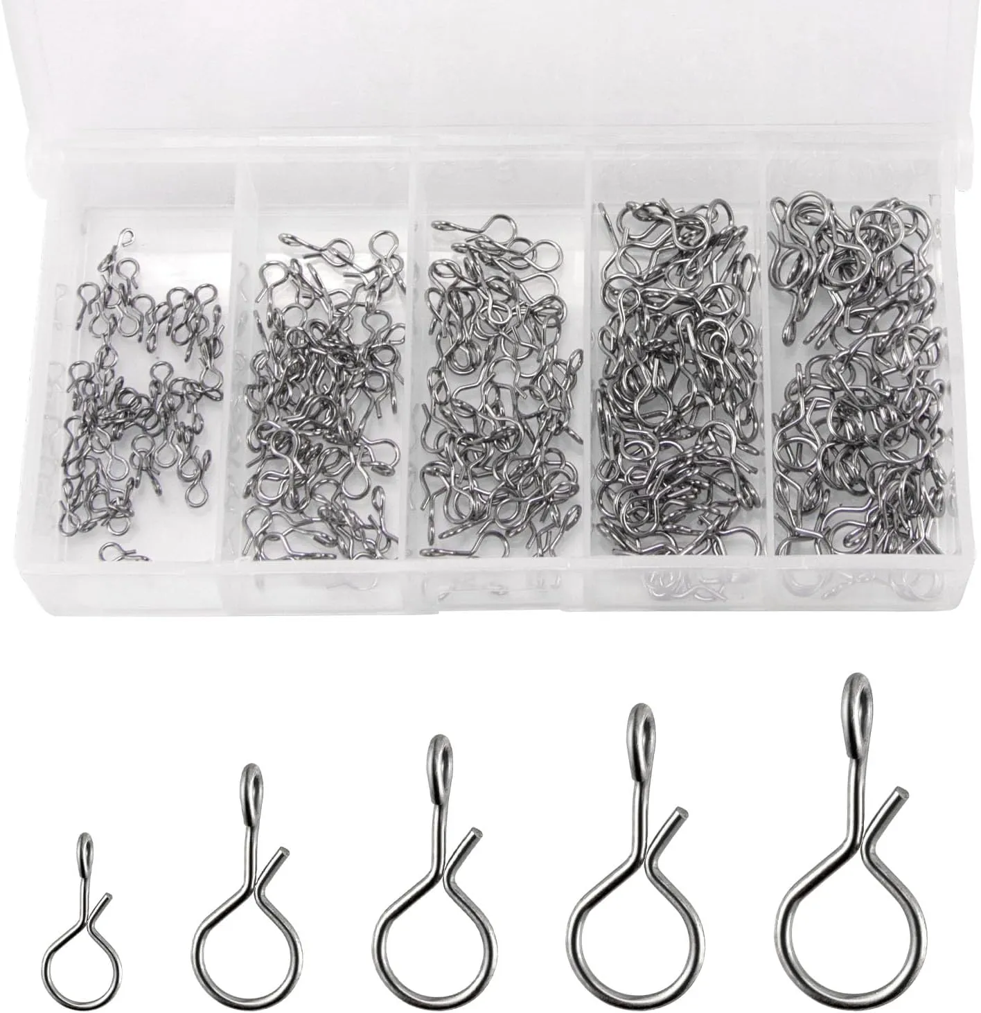 150-Pack Fly Fishing Snaps Twist Clips, 3/5 Sizes Stainless Steel Quick Change Lure Snaps No Knot Clip Quick Snap Fast Snap Lure Connector for Jigs Lures Fishing Clips Swivels Terminal Tackle