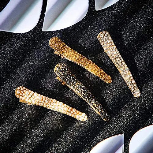 16 Pieces Pearls Rhinestone Alligator Hair Clips Rhinestone Duckbill Clips Duckbill Hairpins Hair Barrettes for Women Girls Hair Styling Tools Accessories, 4 Colors