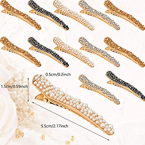 16 Pieces Pearls Rhinestone Alligator Hair Clips Rhinestone Duckbill Clips Duckbill Hairpins Hair Barrettes for Women Girls Hair Styling Tools Accessories, 4 Colors