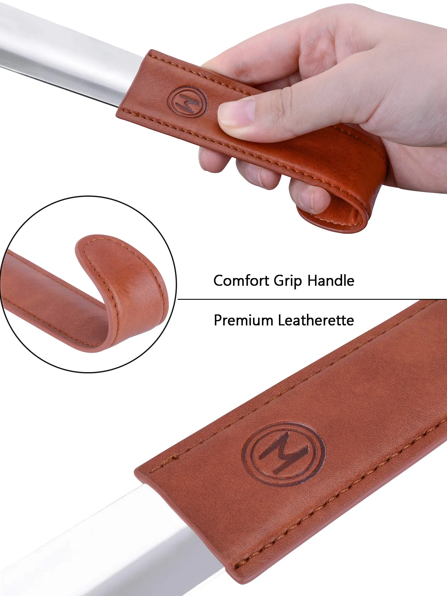17-inch Long Shoe Horn Made By Stainless Steel Leather Wrapped Handle