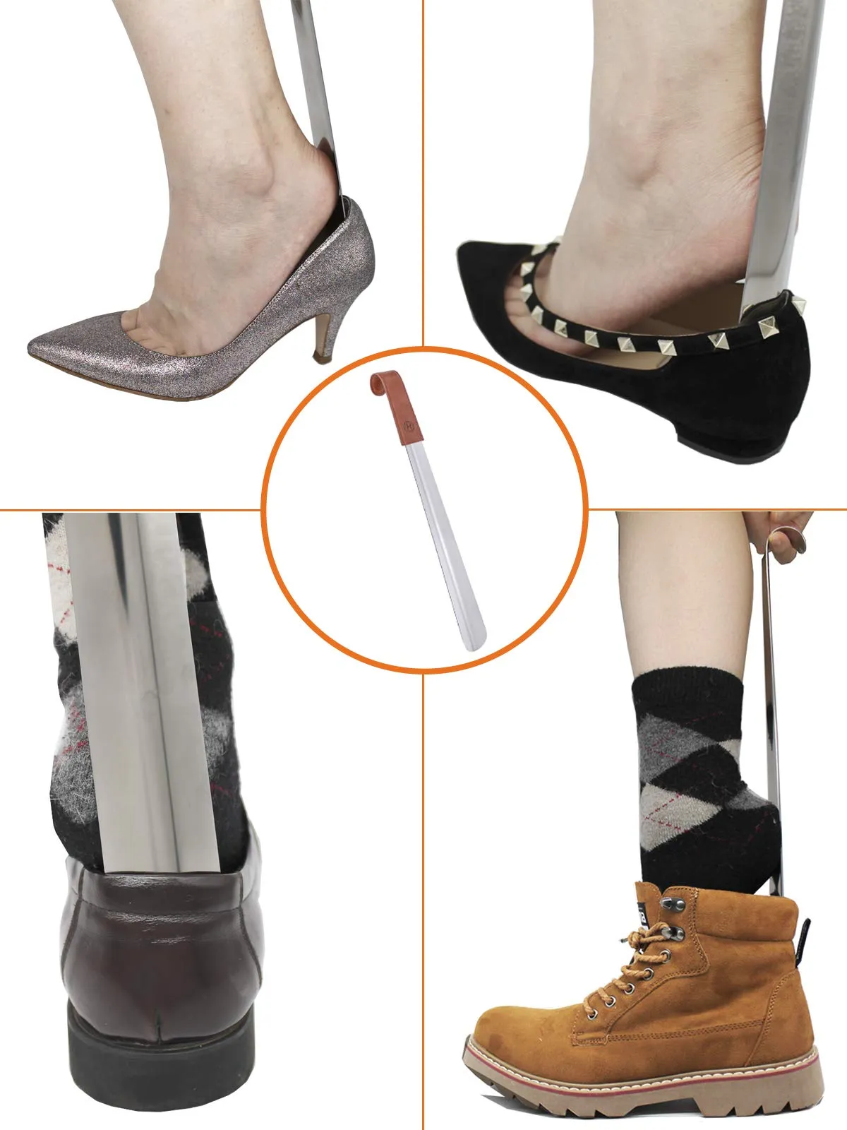 17-inch Long Shoe Horn Made By Stainless Steel Leather Wrapped Handle