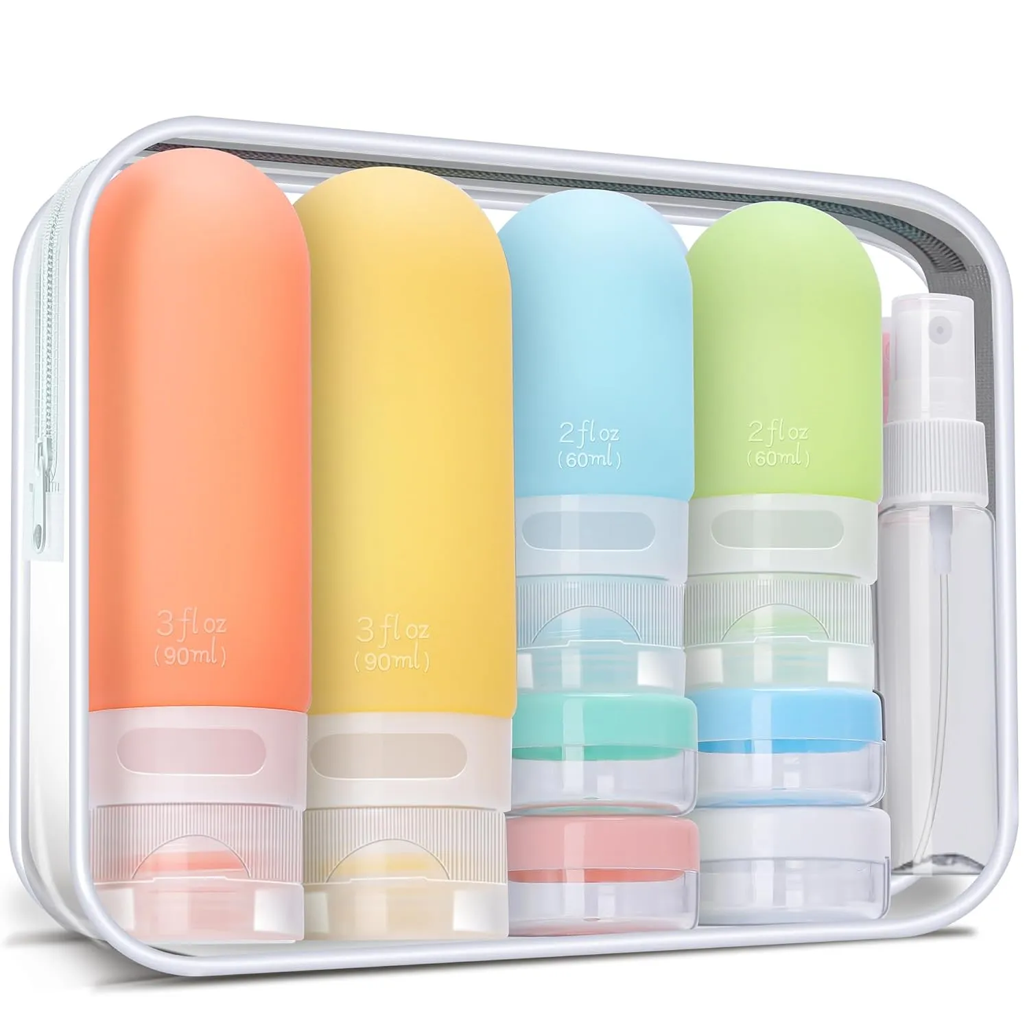 18 Pcs Travel Size Toiletries Set,Leak Proof Squeezable Silicone Travel Bottles for Shampoo and Conditioner,TSA Approved Travel Essentials Accessories,White Pack