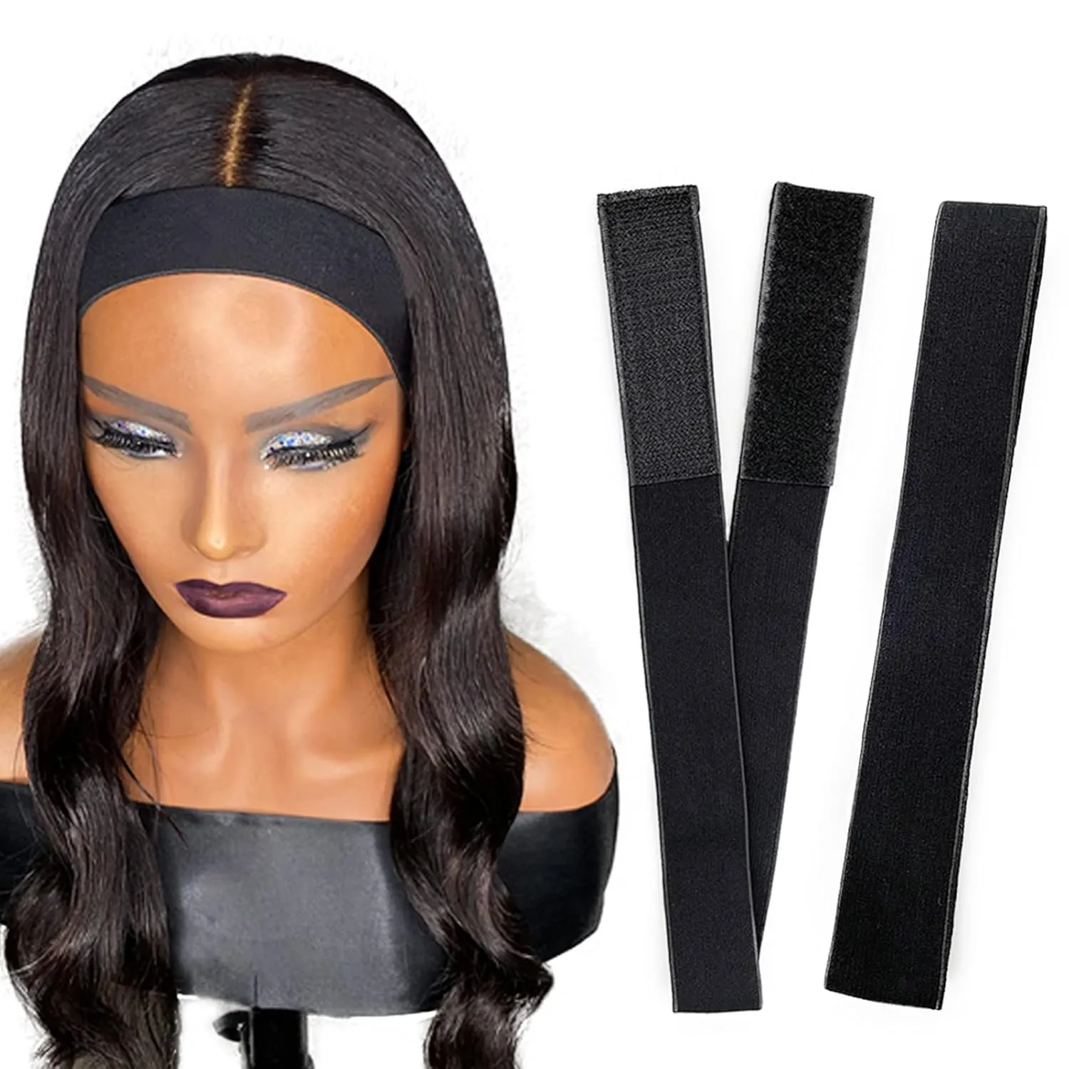 2 Pcs Elastic Bands for Wig, Lace Melting Edge Wrap to Lay Edges (Black, Pack of 2)