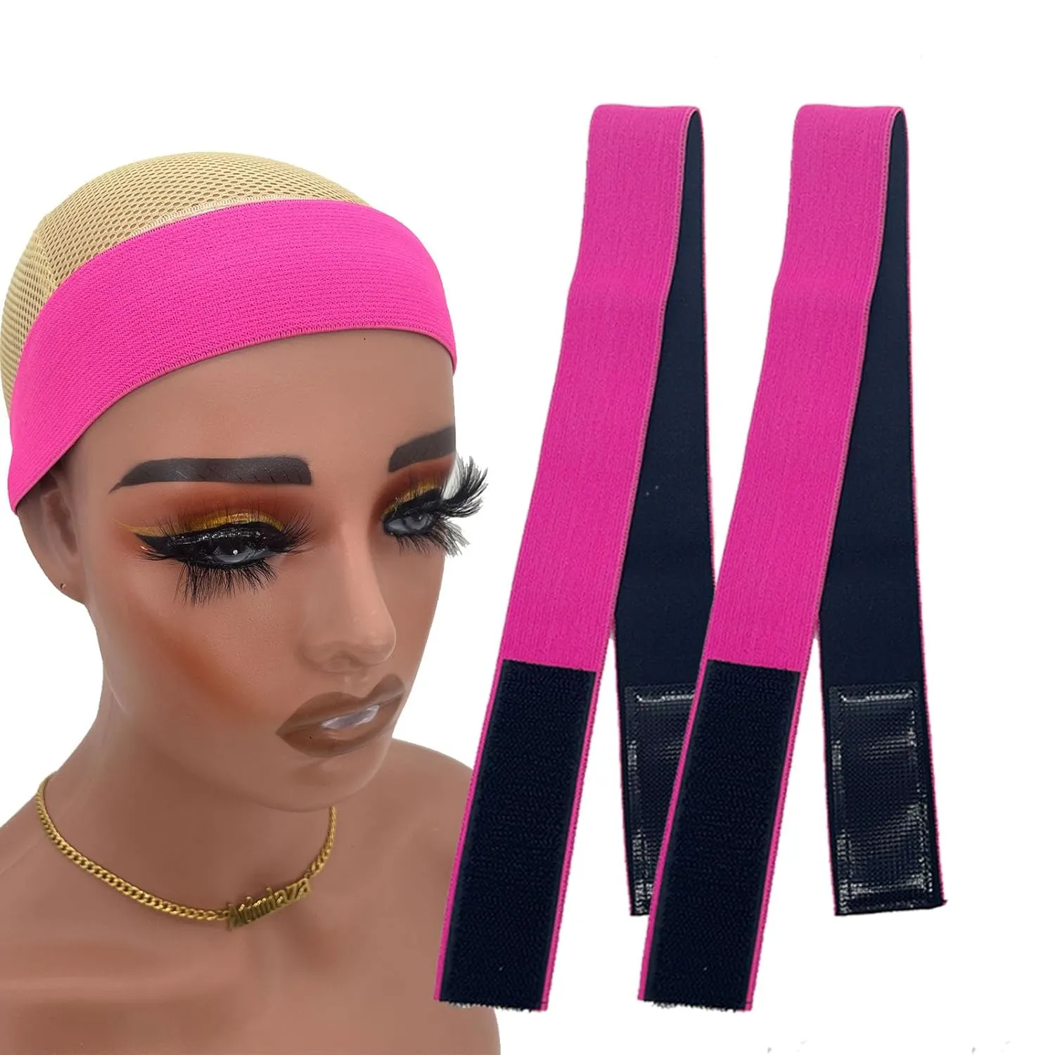 2 Pcs Elastic Bands for Wigs - Lace Melting Edge Wrap to Lay Edges, Melt Band for Lace Front Wigs (Black Pink, Pack of 2)