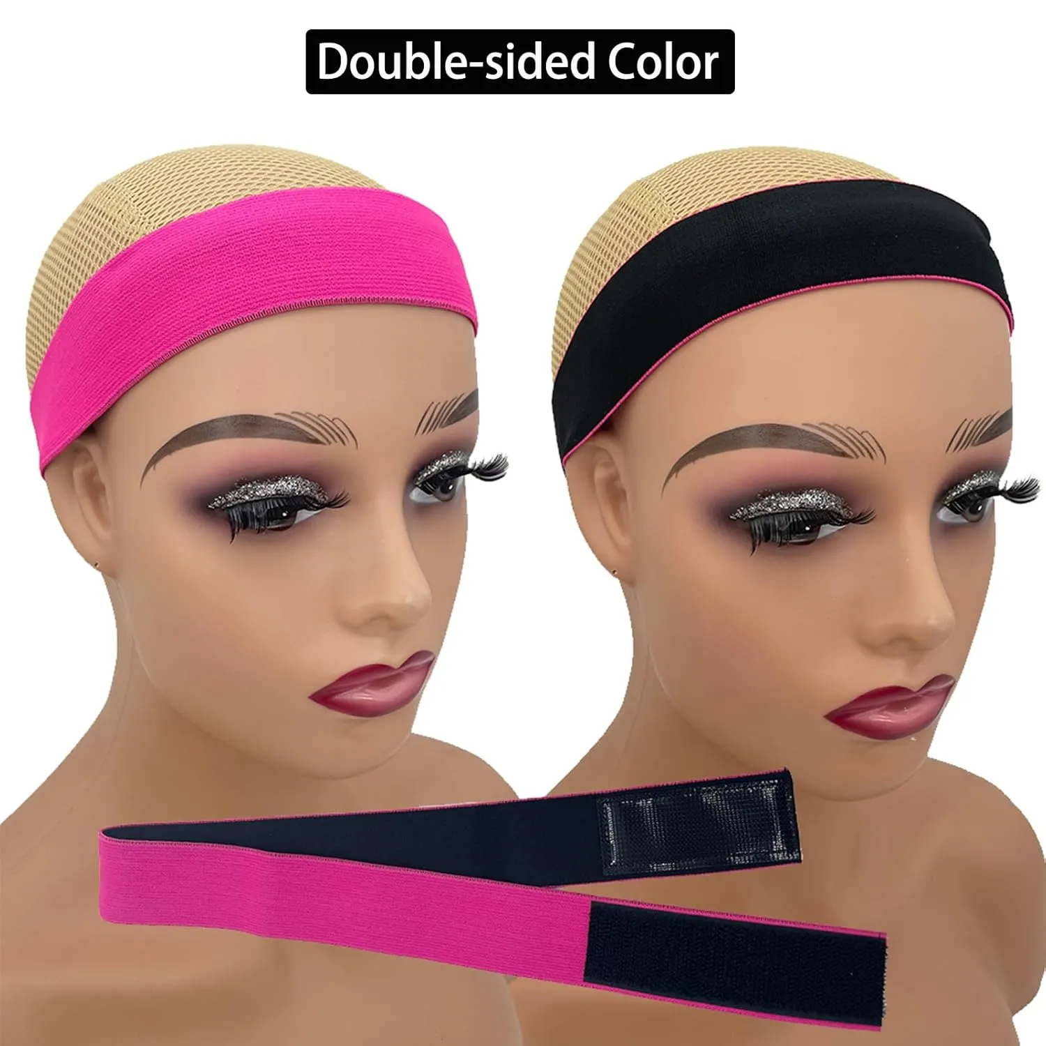2 Pcs Elastic Bands for Wigs - Lace Melting Edge Wrap to Lay Edges, Melt Band for Lace Front Wigs (Black Pink, Pack of 2)