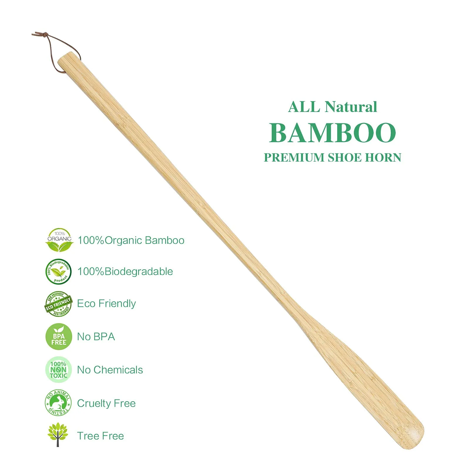 21.6'' Long Handled Bamboo Wooden Shoe Horn,Wood Shoe Horn Long Handle for Seniors,Women and Men to Use While Standing,Professional Wooden ShoeHorn with Leather Strap for Hanging