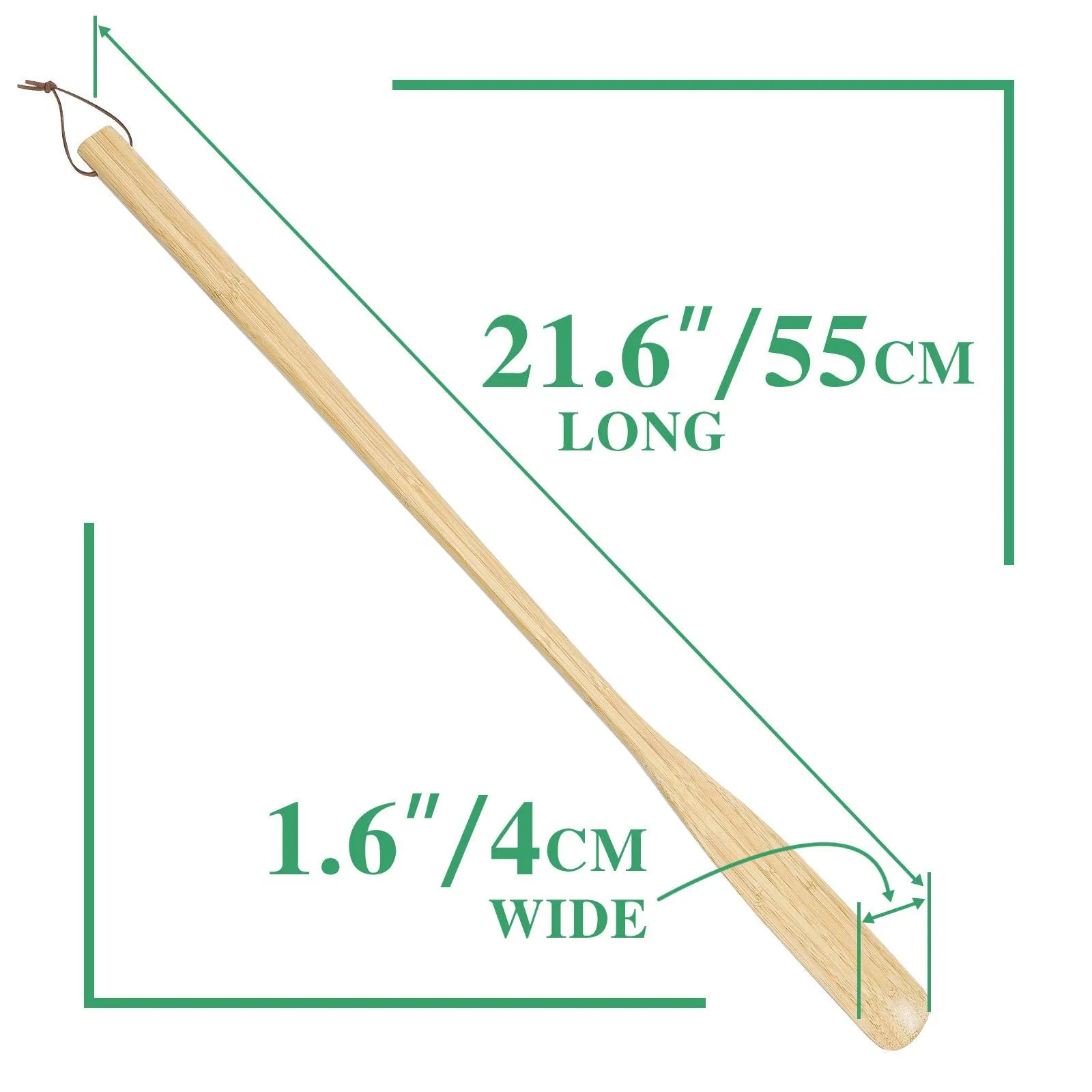 21.6'' Long Handled Bamboo Wooden Shoe Horn,Wood Shoe Horn Long Handle for Seniors,Women and Men to Use While Standing,Professional Wooden ShoeHorn with Leather Strap for Hanging