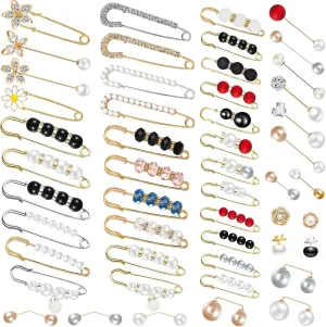 50 Pcs Faux Pearl Rhinestones Brooches Pins Sweater Shawl Clips Shawl Collar Shirt Pins Vintage Shirt Clips Collar Safety Pin for Women Girls Clothing Dresses