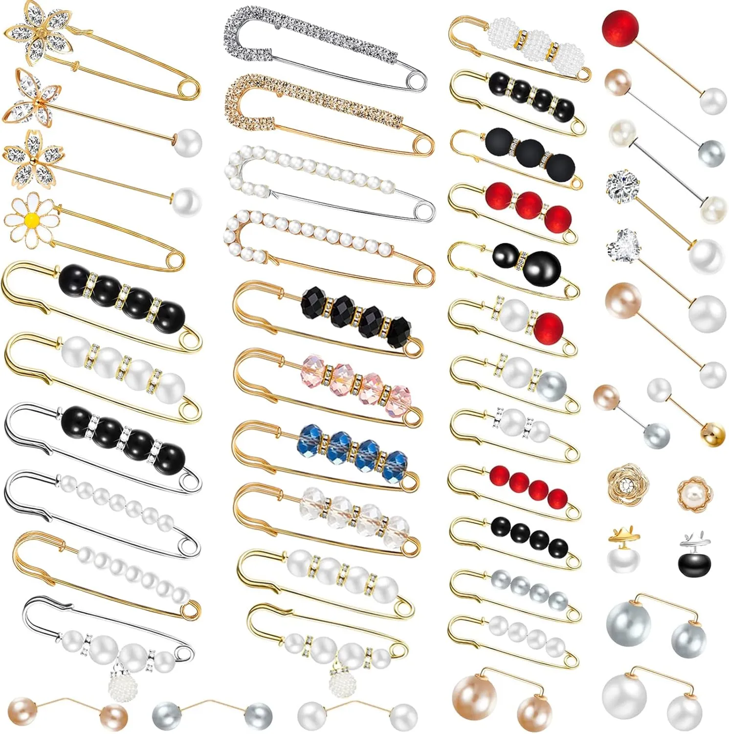 50 Pcs Faux Pearl Rhinestones Brooches Pins Sweater Shawl Clips Shawl Collar Shirt Pins Vintage Shirt Clips Collar Safety Pin for Women Girls Clothing Dresses