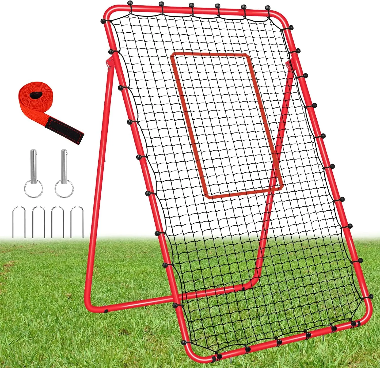 7x4 FT Multi-Sport Rebounder Net for Baseball Volleyball Softball Soccer Lacrosse, Bounce Back Fielding Trainer  Sturdy Steel Frame, Portable with Carry Bag  Great for Team & Solo Training
