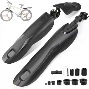 Adjustable Bike Fender Set for 22"/24"/26"/27.5"3 Parts-Universal Full Cover Thicken Widen Bicycle Mudguard Set Front/Rear Mud Guards Fit for MTB Mountain Road Bike