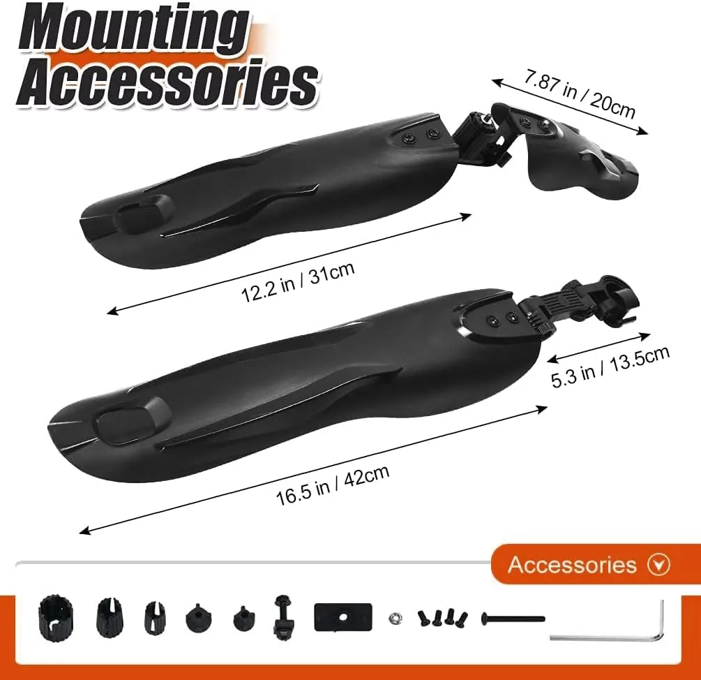Adjustable Bike Fender Set for 22"/24"/26"/27.5"3 Parts-Universal Full Cover Thicken Widen Bicycle Mudguard Set Front/Rear Mud Guards Fit for MTB Mountain Road Bike