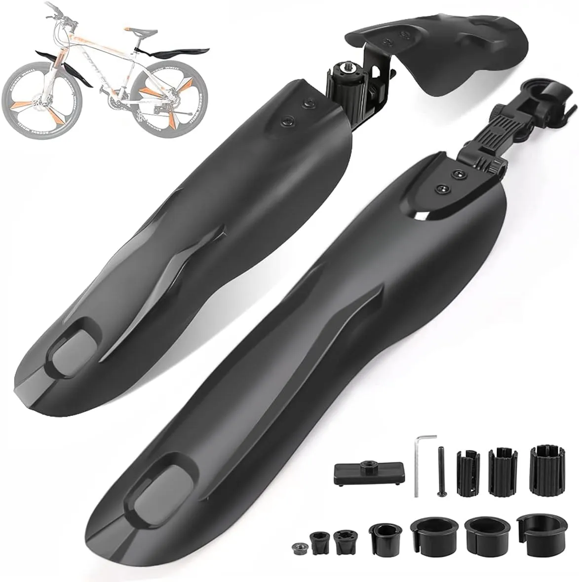 Adjustable Bike Fender Set for 22"/24"/26"/27.5"3 Parts-Universal Full Cover Thicken Widen Bicycle Mudguard Set Front/Rear Mud Guards Fit for MTB Mountain Road Bike