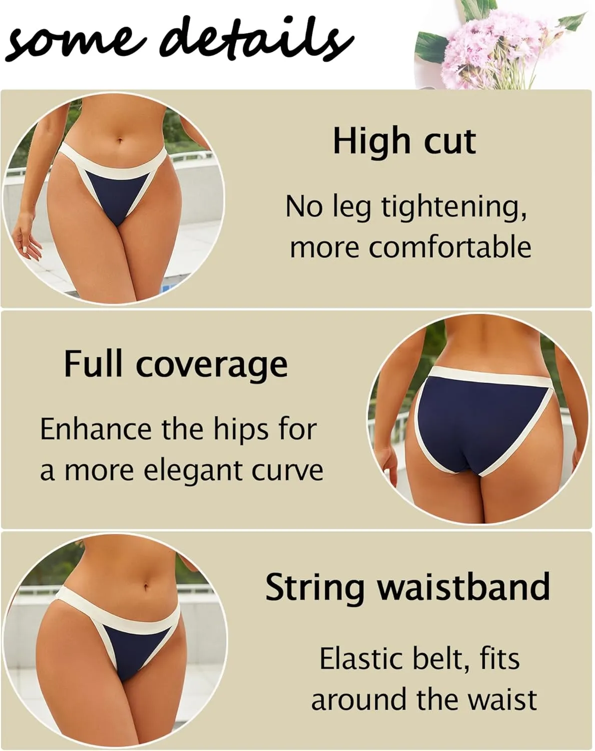 ALL OF ME String Bikini Underwear for Women High Cut Breathable Hipster Cheeky Sexy Panties Pack S-XL