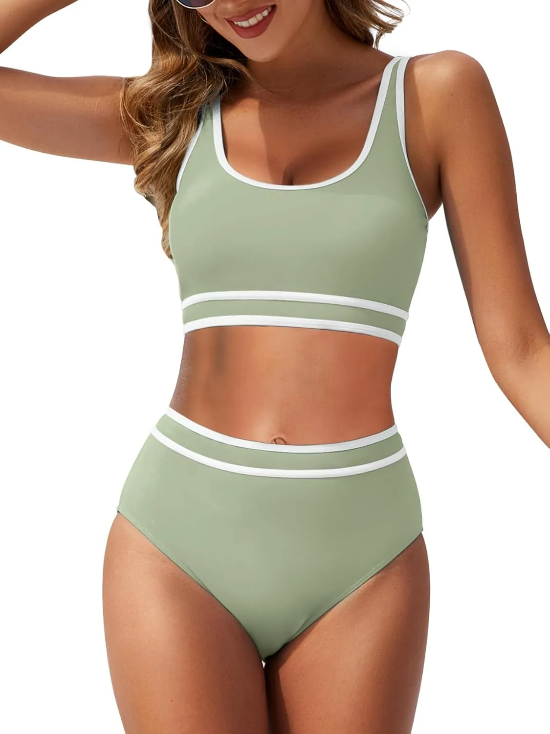 American Trends Womens Bikini Sets Two Piece Swimsuit for Women High Waisted Swim Suit 2025 Sporty Bathing Suit