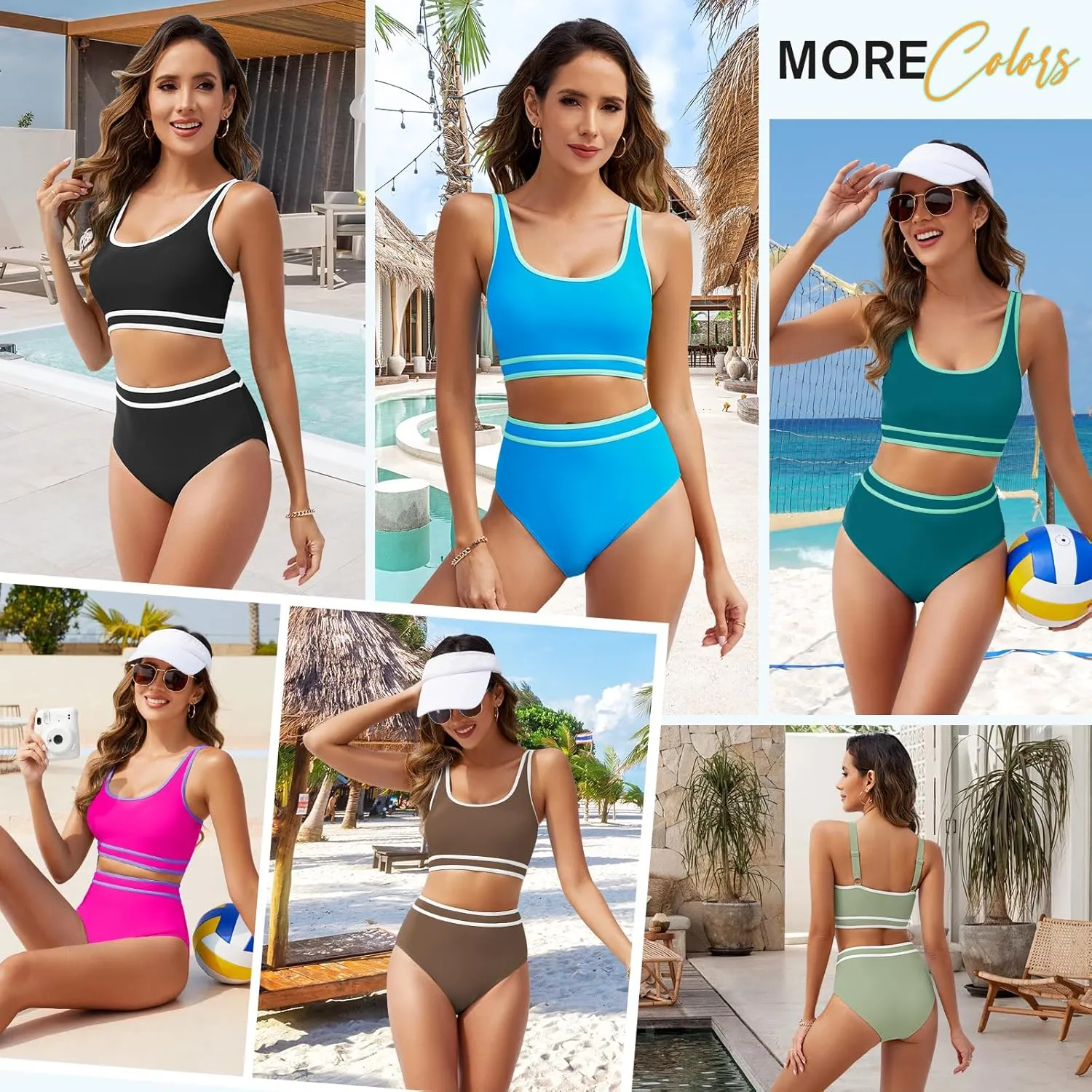 American Trends Womens Bikini Sets Two Piece Swimsuit for Women High Waisted Swim Suit 2025 Sporty Bathing Suit