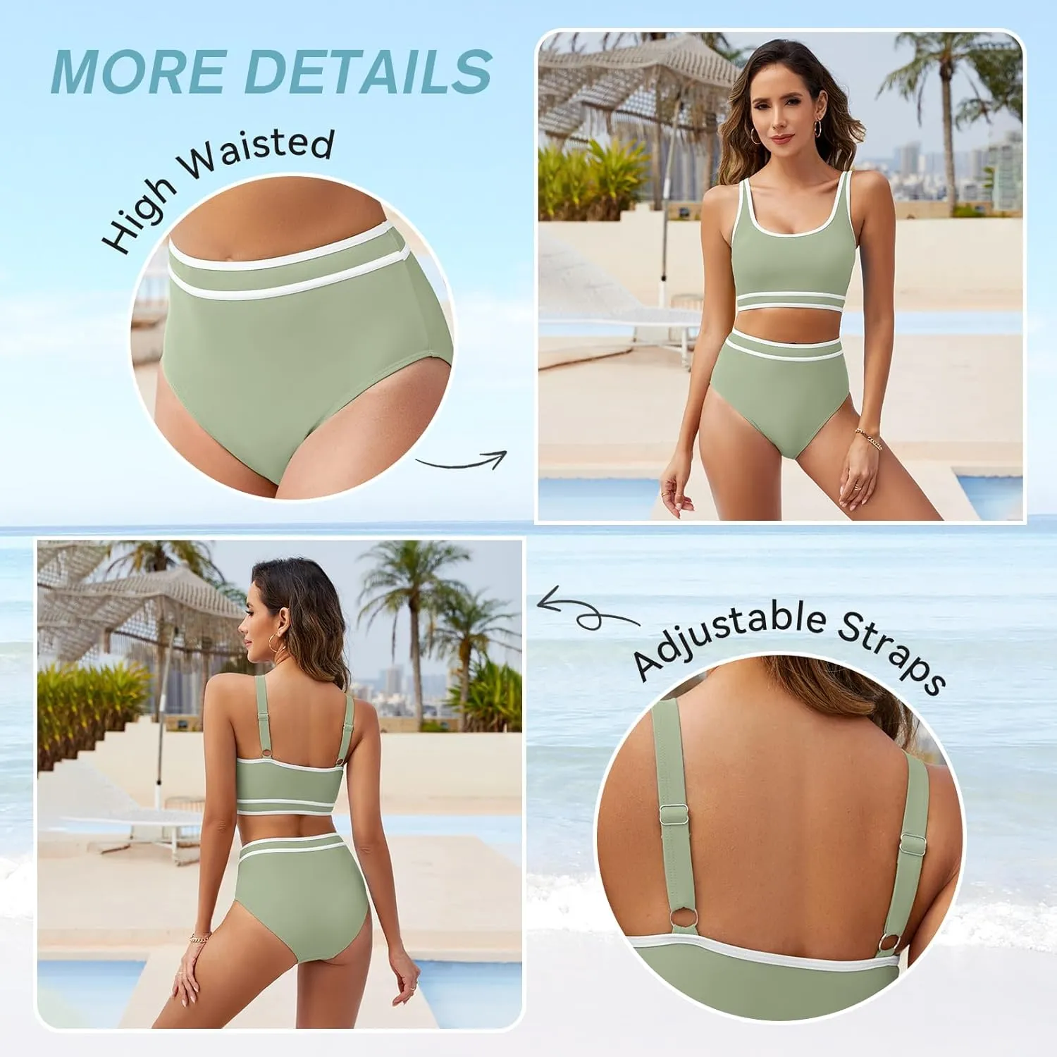 American Trends Womens Bikini Sets Two Piece Swimsuit for Women High Waisted Swim Suit 2025 Sporty Bathing Suit