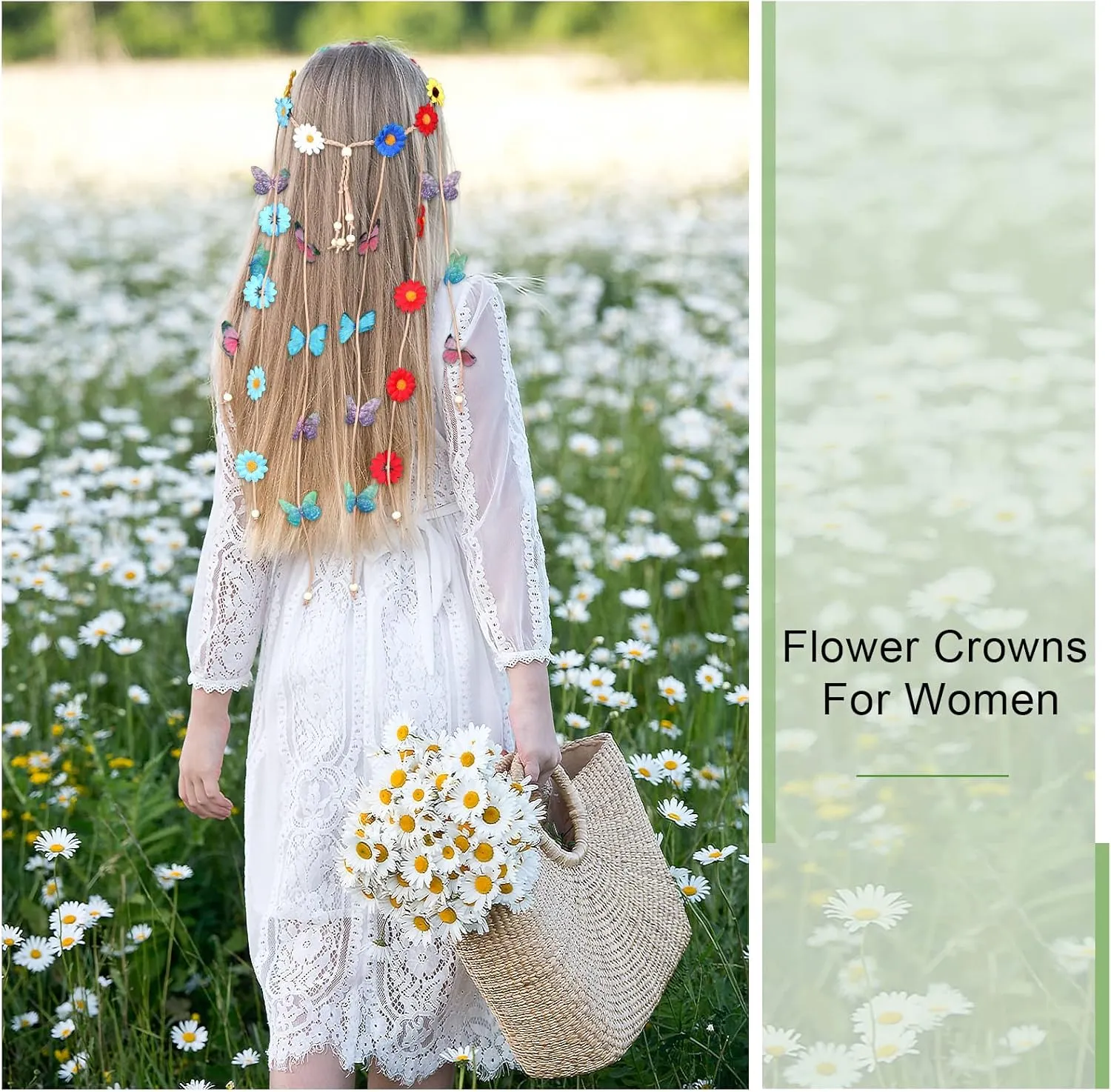 AWAYTR Sunflower Headband Women Hippie Headwear Bohomia Feather Rope Crown Headdres for girls