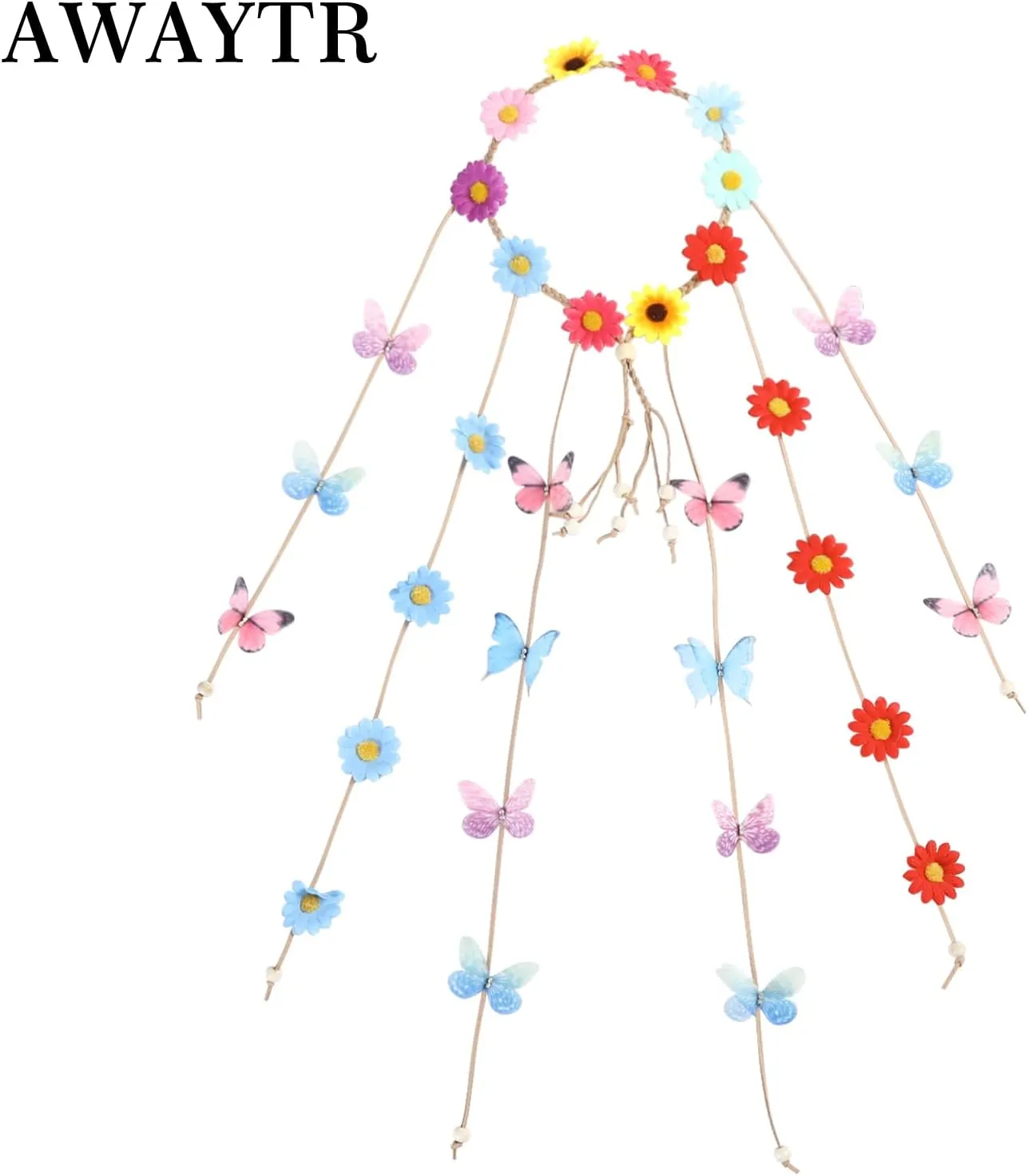 AWAYTR Sunflower Headband Women Hippie Headwear Bohomia Feather Rope Crown Headdres for girls