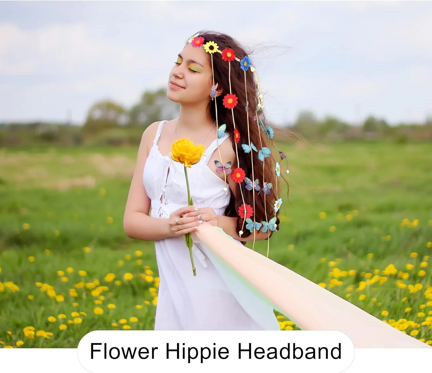 AWAYTR Sunflower Headband Women Hippie Headwear Bohomia Feather Rope Crown Headdres for girls