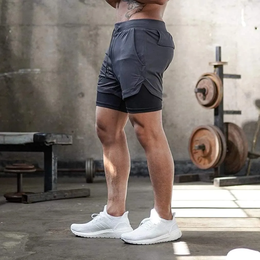 BOOMLEMON Men's 2-in-1 Running Workout Shorts Gym Training Athletic Short Pants with Towel Loop