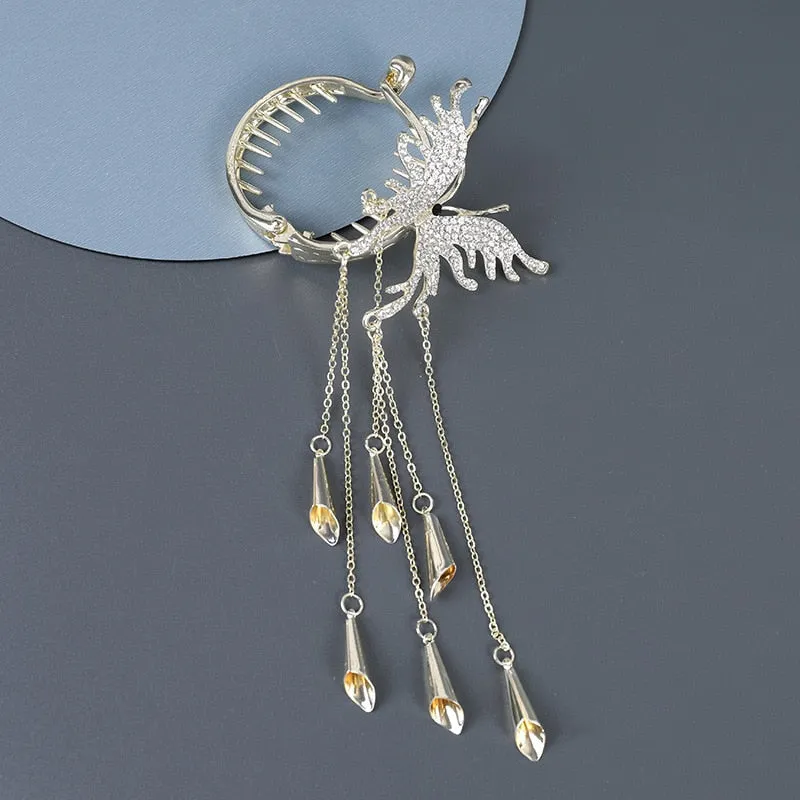 Chic Butterfly Pearl Tassel Hair Clip