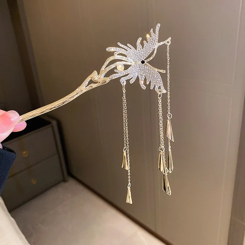 Chic Butterfly Pearl Tassel Hair Clip