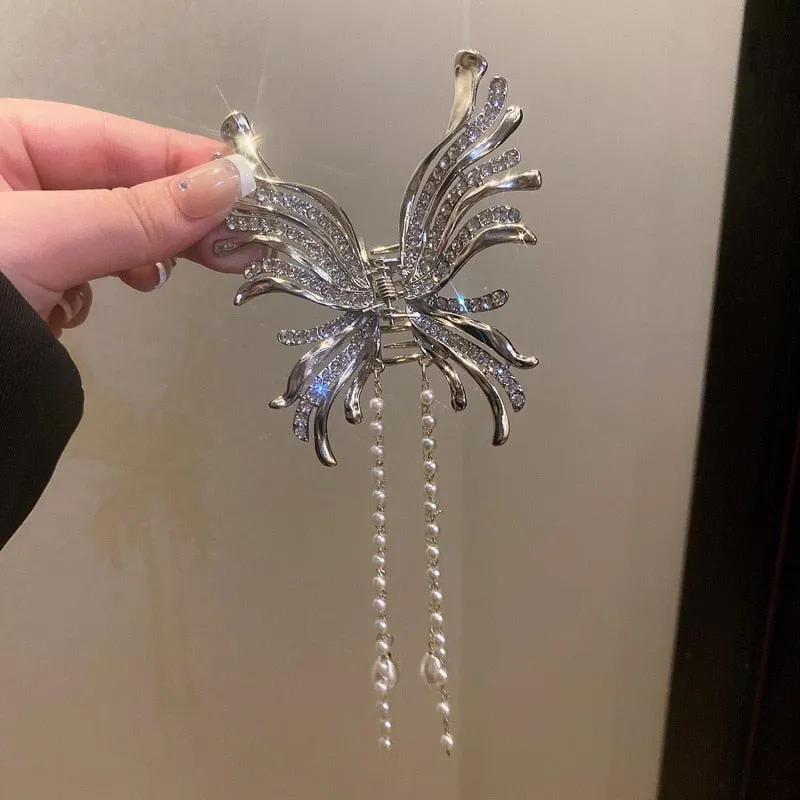 Chic Butterfly Pearl Tassel Hair Clip