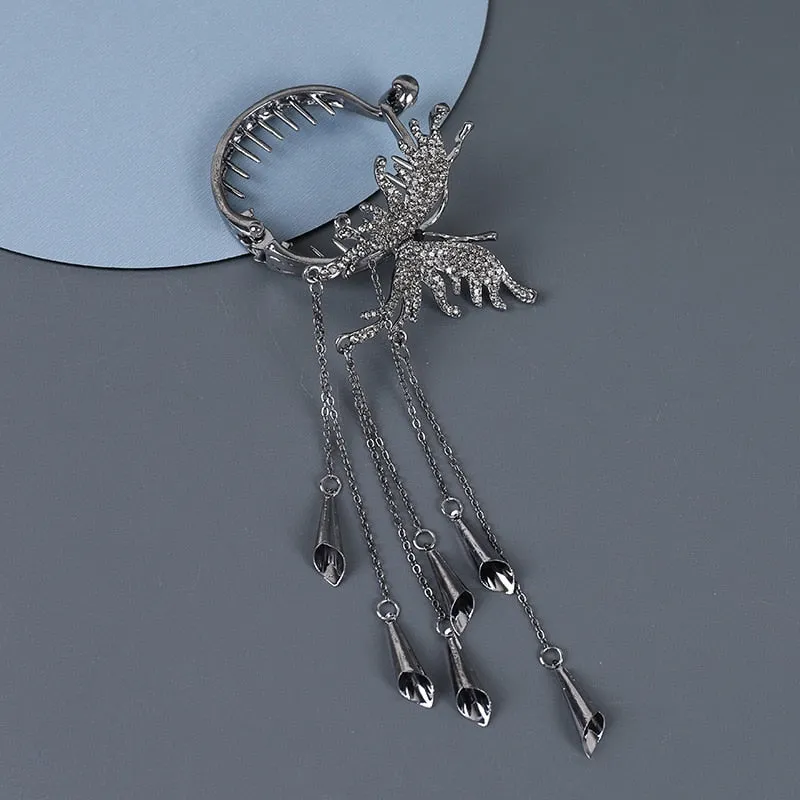 Chic Butterfly Pearl Tassel Hair Clip