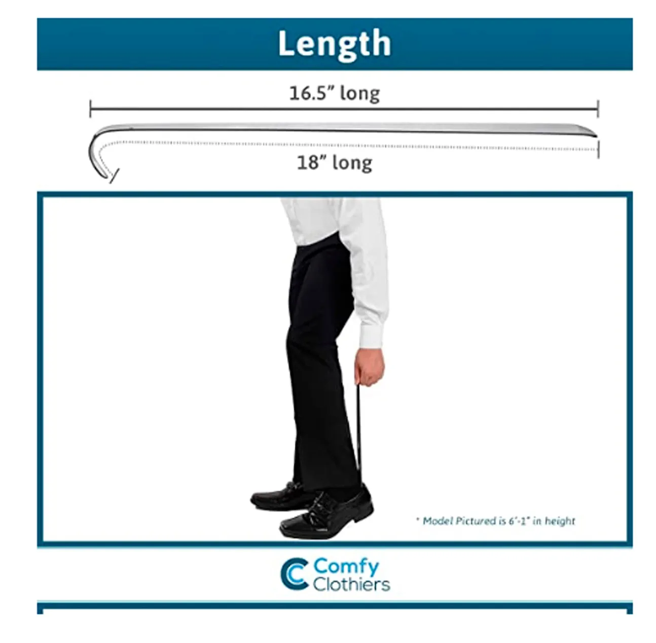 Comfy Clothiers 18-Inch Long Handled Stainless Steel Shoe Horn