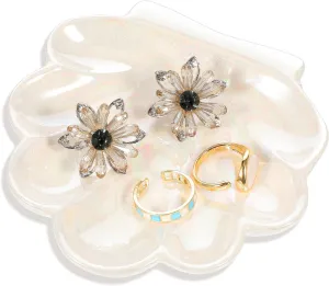 Decorative Trinket Dish Shell Shape Ceramic Jewelry Dish Tray Ring Holder Cute Organizer Plate Vanity Decor Accessories Jewelry Plate as Home Table D??cor for Mom Friend Sister 4.5", White