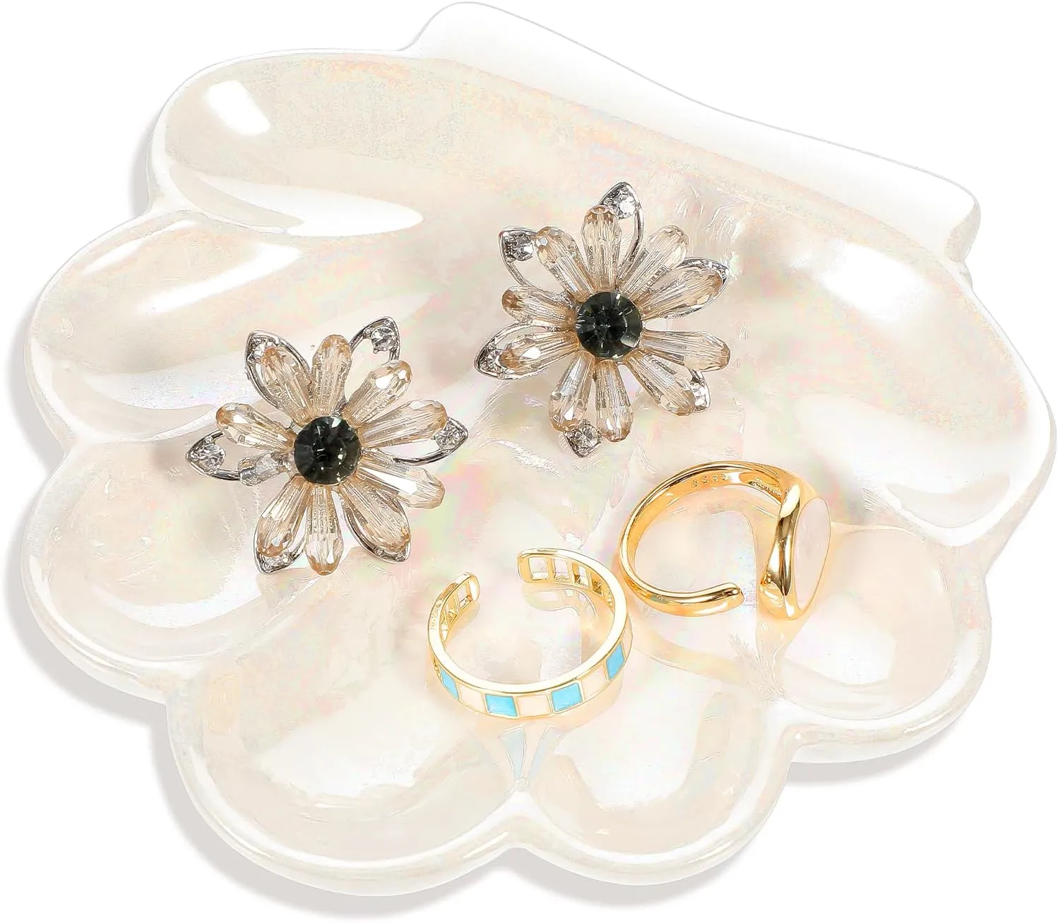 Decorative Trinket Dish Shell Shape Ceramic Jewelry Dish Tray Ring Holder Cute Organizer Plate Vanity Decor Accessories Jewelry Plate as Home Table D??cor for Mom Friend Sister 4.5", White