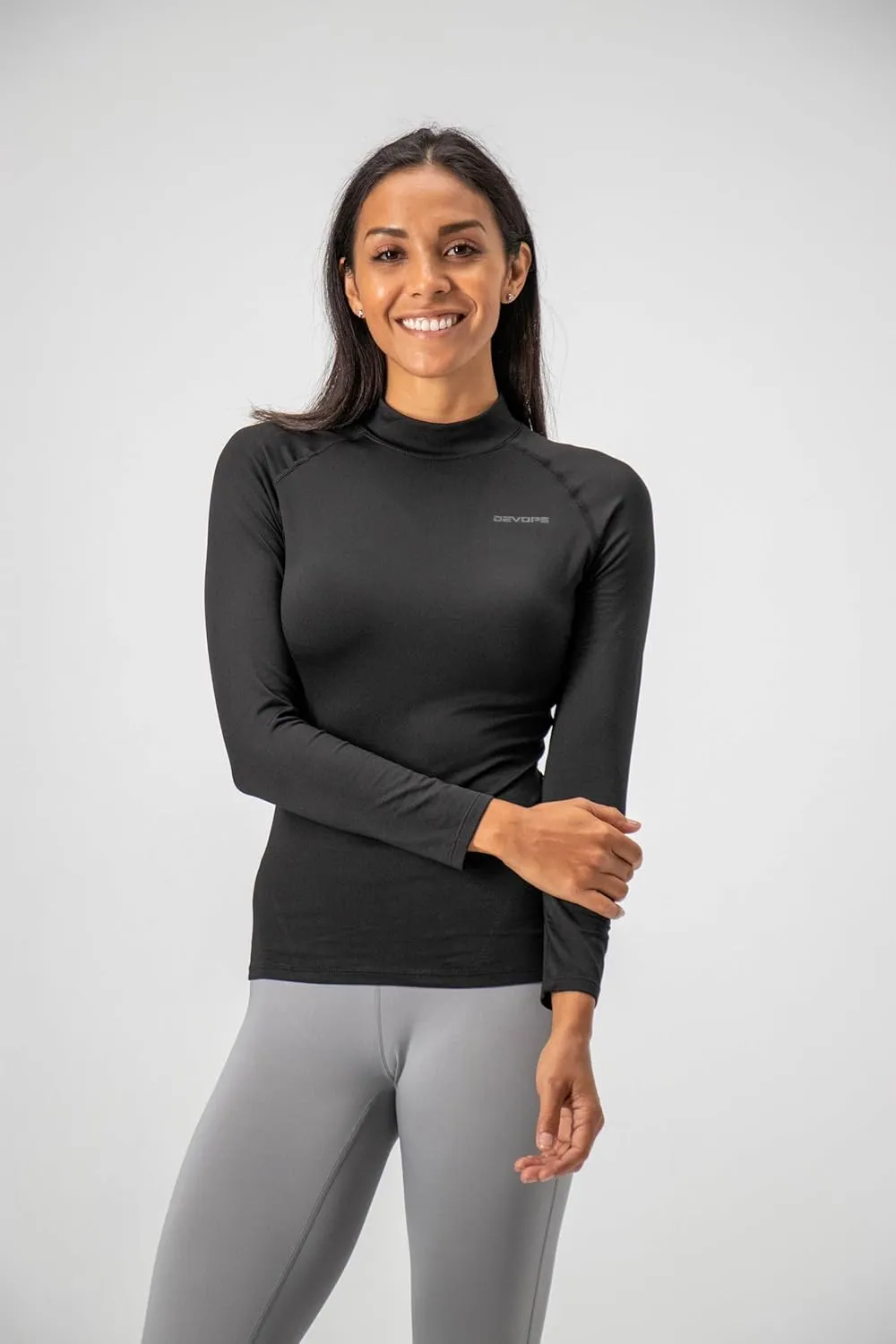 DEVOPS Women's 2 Pack Thermal Turtle Long Sleeve Shirts Compression Baselayer Tops