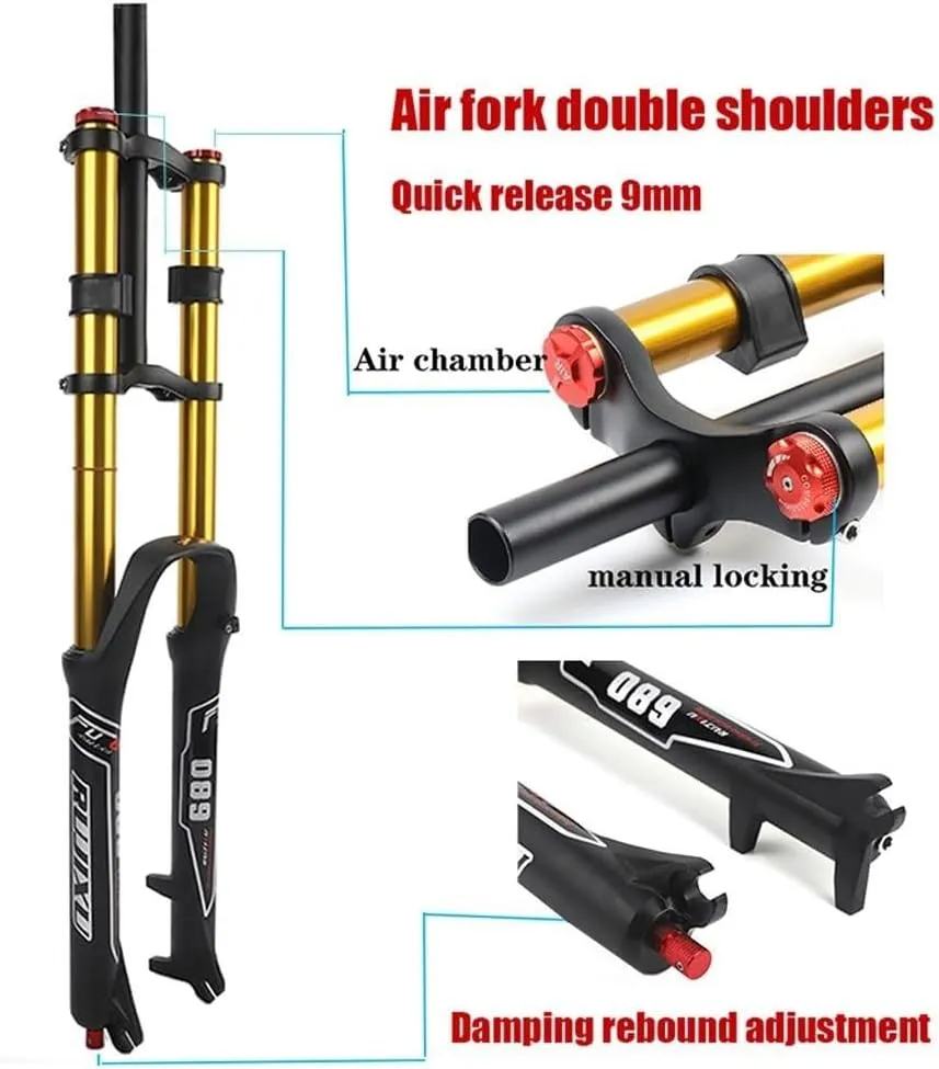 Downhill Mountain Bike Suspension Fork 26 27.5 29 Air Fork Travel 130mm Disc Brake Straight Fork QR Rebound Adjustale Manual Lockout