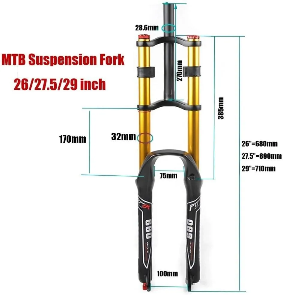 Downhill Mountain Bike Suspension Fork 26 27.5 29 Air Fork Travel 130mm Disc Brake Straight Fork QR Rebound Adjustale Manual Lockout