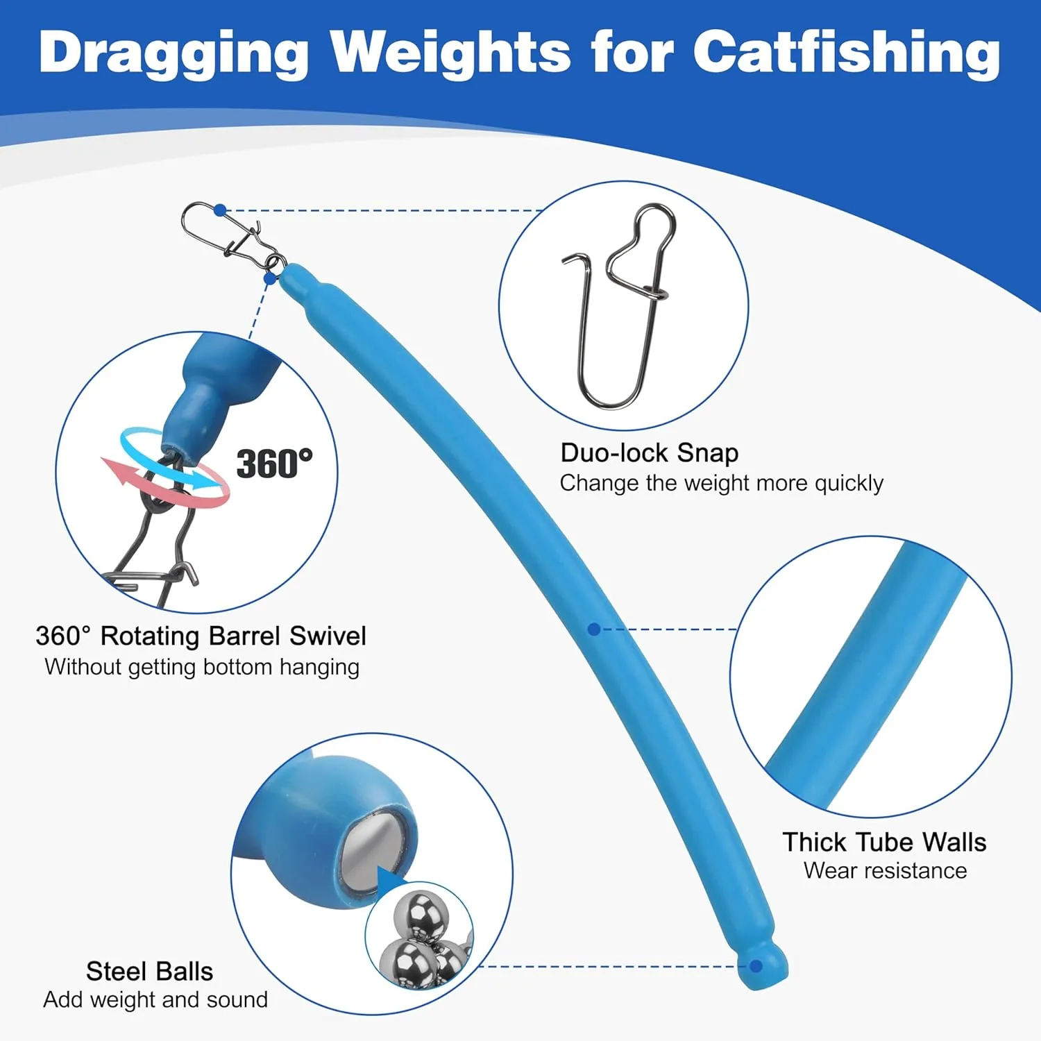 Dragging Weights for Catfishing, 6pcs No-Snag Fishing Weights Sinkers Drifting Dragging Stick Weights Catfish Fishing Trolling Weights 2oz