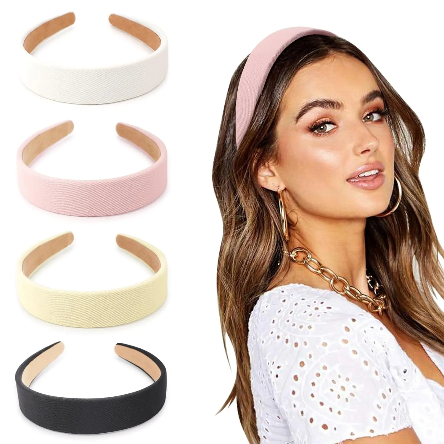 DRESHOW 4 Pcs Wide Headbands for Women Girls Turban Vintage Boho Head Bands Fashion Non Slip Head Wraps Hoop Hair Accessories