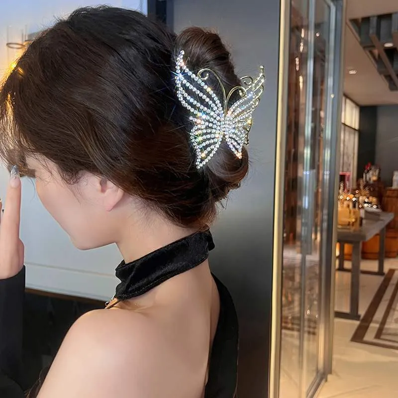 Elegant Rhinestone Butterfly Hair Claw Clip
