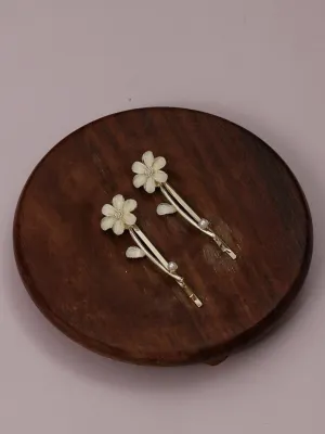 Embellished Acrylic Flower Hair Clip- Pack of 2, Golden and White