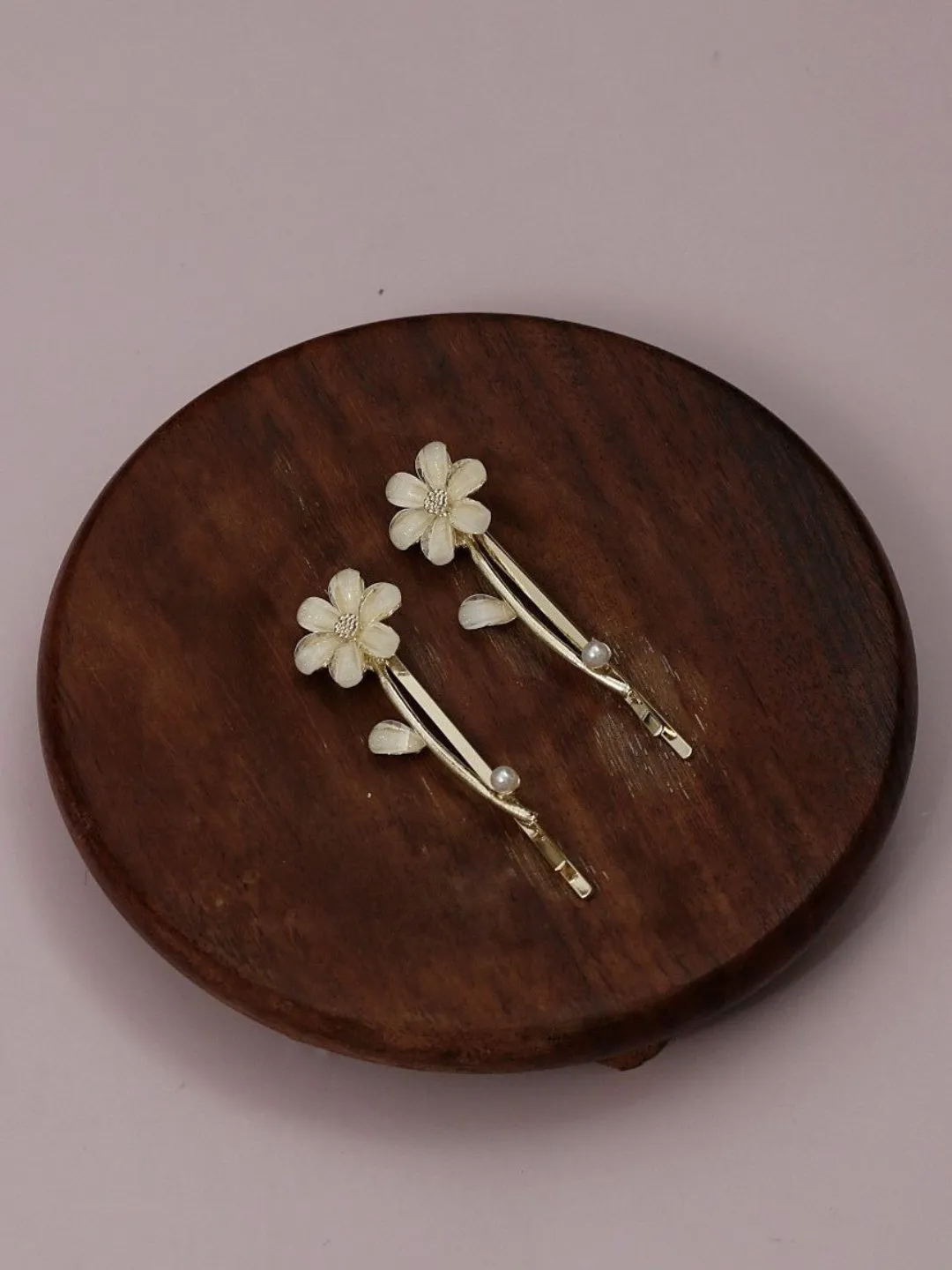 Embellished Acrylic Flower Hair Clip- Pack of 2, Golden and White