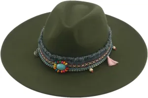 Fedora Hats for Women Big Brim Band Cowboy Panama Solid Belt Men Hat Felted Fedoras Army EN8 56-58cm