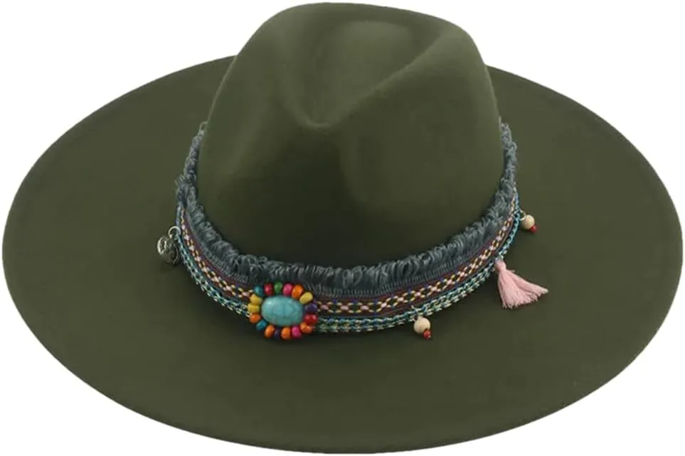 Fedora Hats for Women Big Brim Band Cowboy Panama Solid Belt Men Hat Felted Fedoras Army EN8 56-58cm