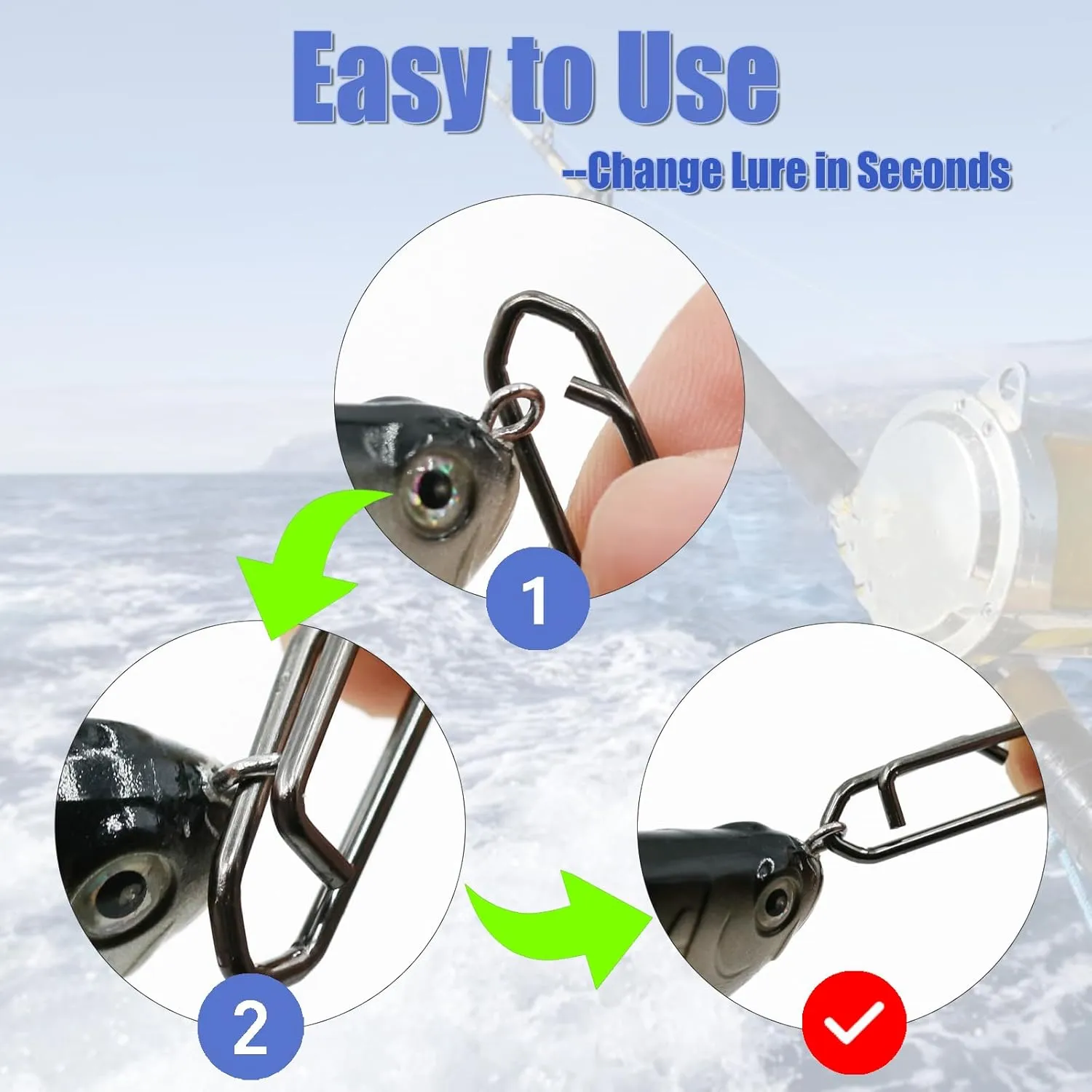 Fishing Clips Power Clip - 50pcs Quick Change Connector Link Split Rings Snaps Saltwater Freshwater