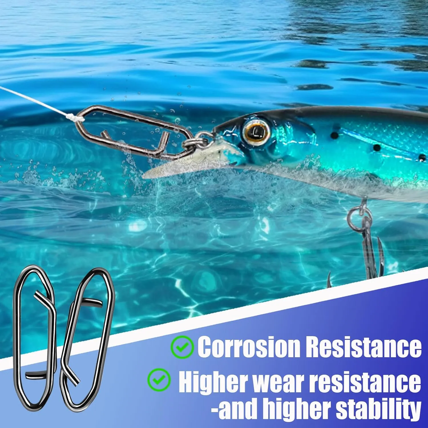 Fishing Clips Power Clip - 50pcs Quick Change Connector Link Split Rings Snaps Saltwater Freshwater