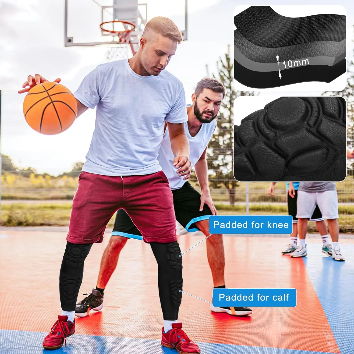 GUOZI Double Crashproof Knee Calf Pads [2 Pack], Thigh Compression Leg Sleeves Protection, Shin Brace Support for Youth Adults Sports Football Basketball Volleyball Soccer Baseball etc.