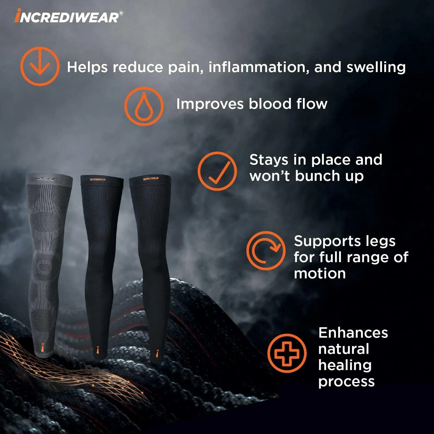 Incrediwear Leg Sleeve 2pk  Full Length Long Leg Sleeve for Leg Pain Relief & Muscle Recovery, Helps Reduce Swelling & Inflammation, Promotes Circulation, Leg Sleeves for Men & Women (Navy, Large)