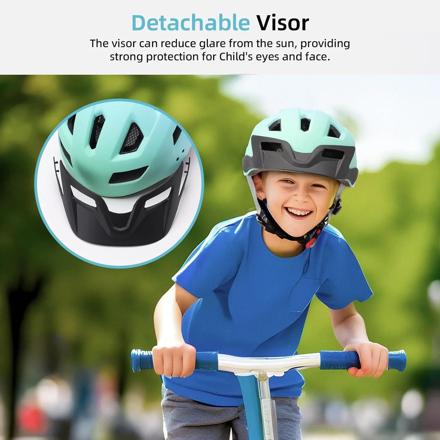 Kids Bike Helmet Boys and Girls Bicycle Helmet with Cool Visor Helmet for Kids 3-14, Children Bike Helmets Youth Bike Helmet Adjustable & Lightweight