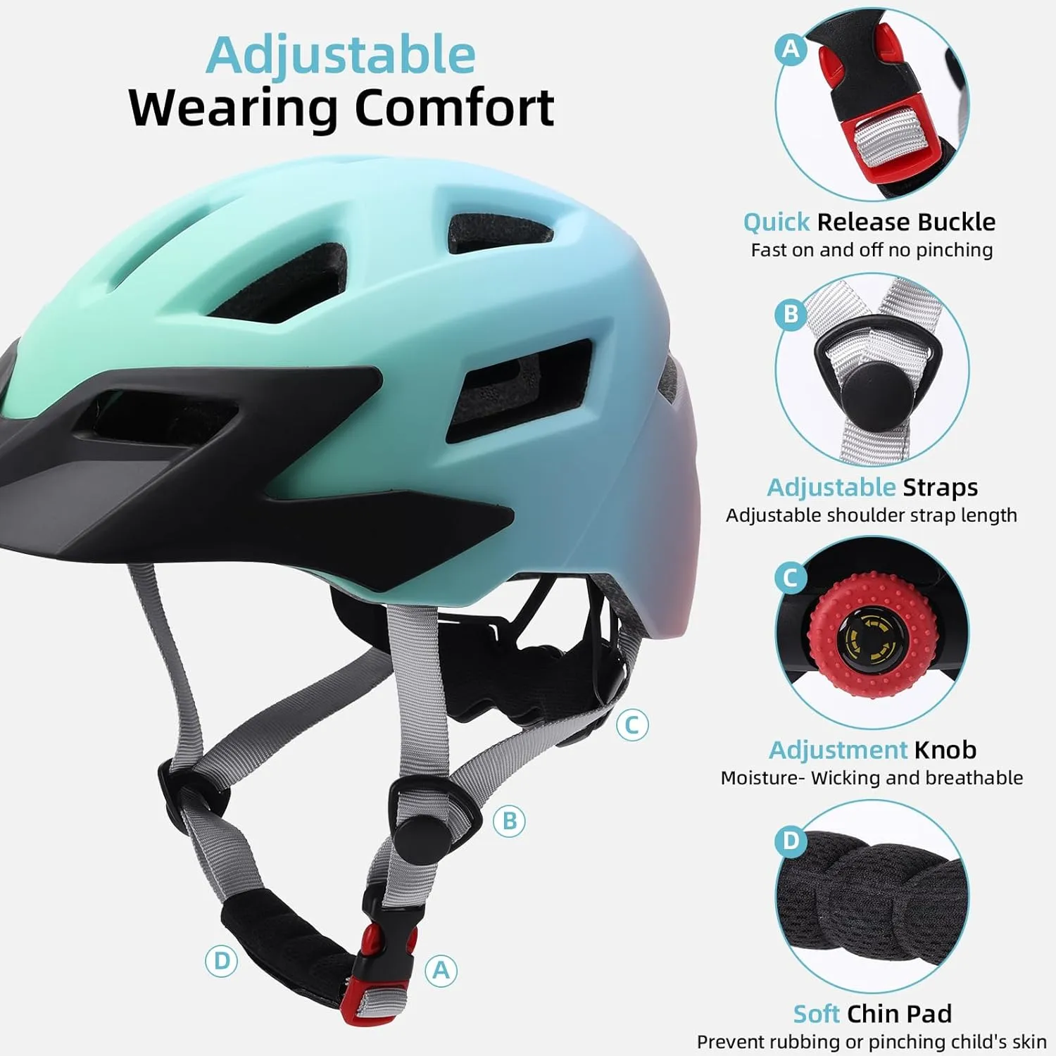 Kids Bike Helmet Boys and Girls Bicycle Helmet with Cool Visor Helmet for Kids 3-14, Children Bike Helmets Youth Bike Helmet Adjustable & Lightweight