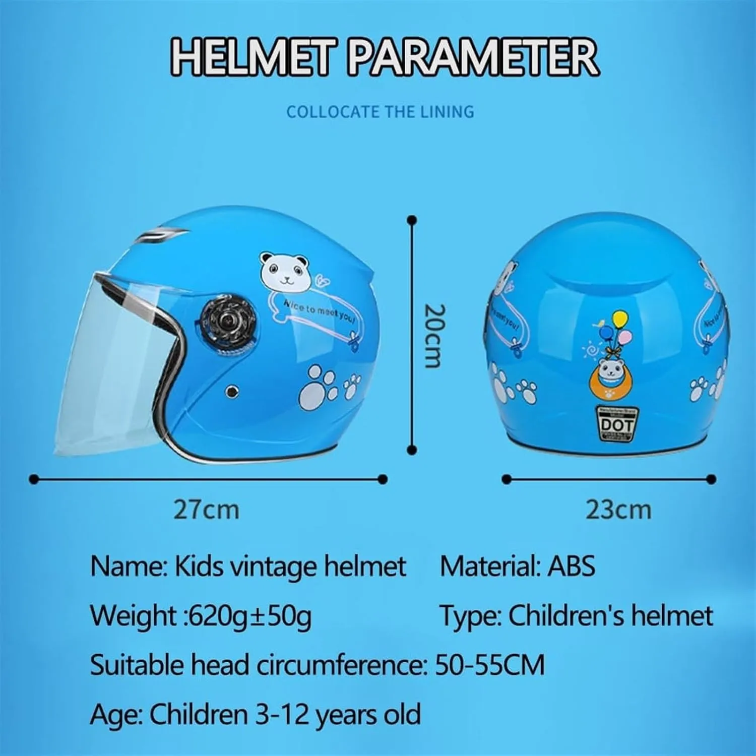 Kids Cute DOT Approved Helmet for Boys Girls Motorcycle Half Helmet with Visor,Four Wheeler ATV Helmet,Youth 3-12 Years Old Street Retro Go-Kart Dirt-Bike Scooter Moped