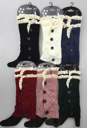knitted boot topper double lace top w/buttons Case of 12